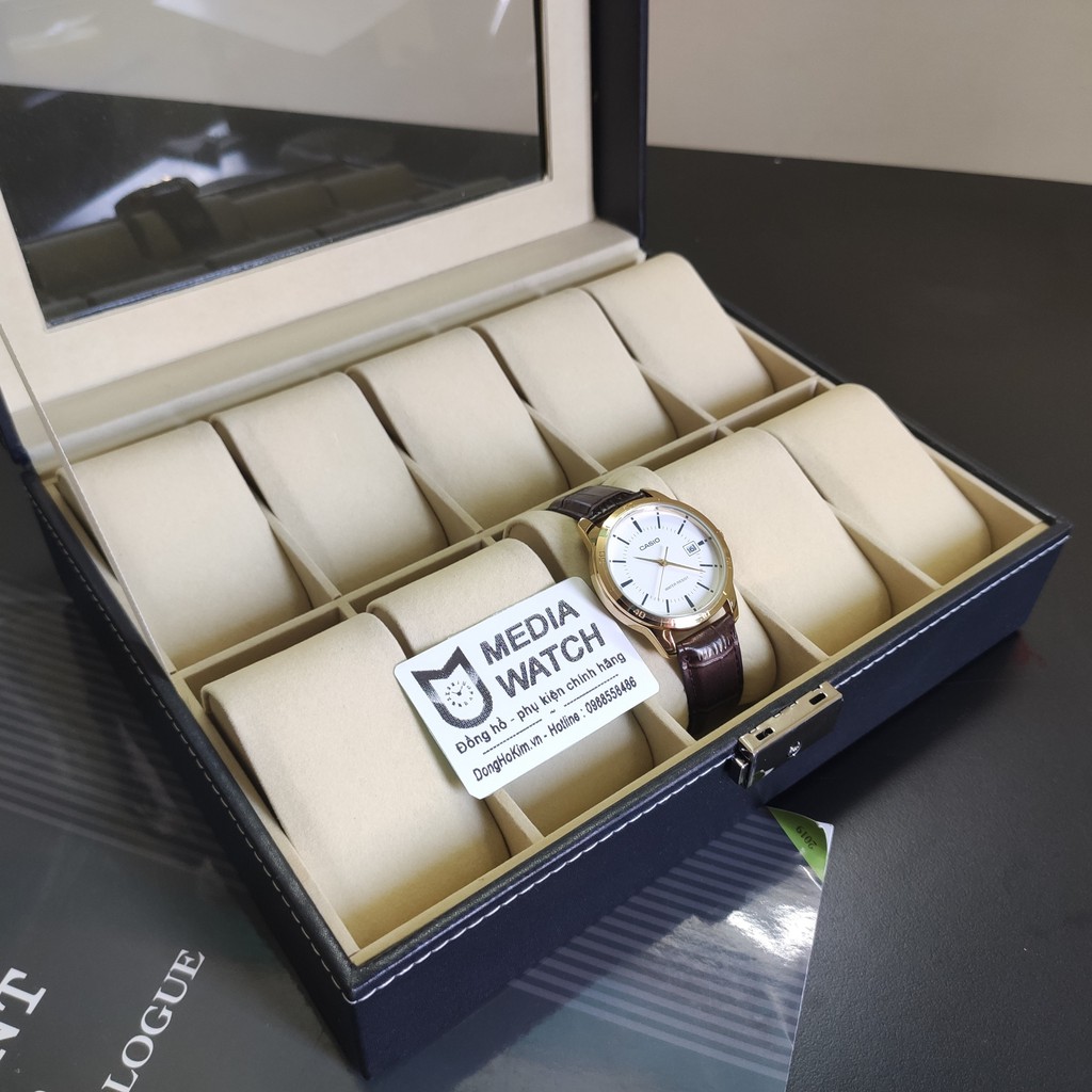 Hộp đựng đồng hồ, hộp trưng bày 10 chiếc đồng hồ bọc da màu đen cao cấp
