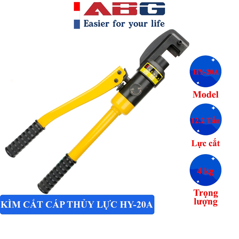 Kìm cắt cáp thủy lực ABG HY-20A cắt sắt thép, thiết kế kiểu đầu cắt mở, dễ sử dụng lưỡi cắt thép đặc biệt, cường độ cao