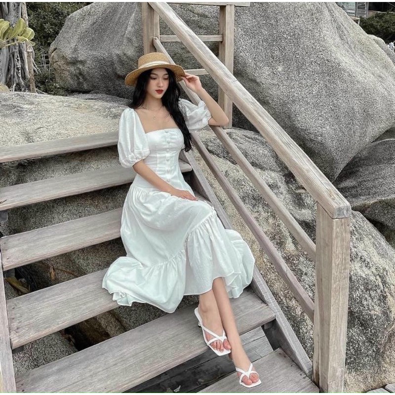 NEW - ĐẦM MAXI ĐUÔI CÁ NÚT BỌC