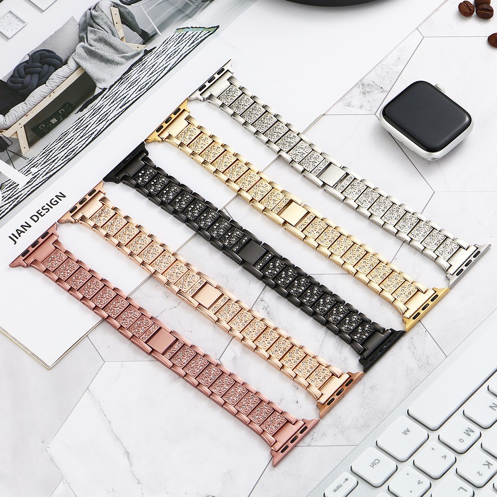 Dây thép đính đá hoạ tiết cổ điển cho AppleWatch đồng hồ thông minh iWatch Series1/2/3/4/5/6/7/SE size 38/40/41/42/44/45