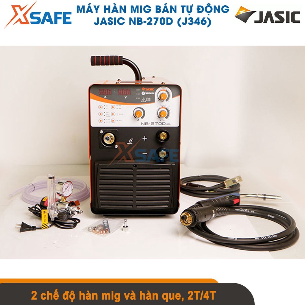 Máy hàn mig bán tự động Jasic NB-270D chỉnh dòng 40-270A, dây hàn 0.8mm - 1.0mm, hàn que 2.5-4.0 kèm kẹp mát- chính hãng