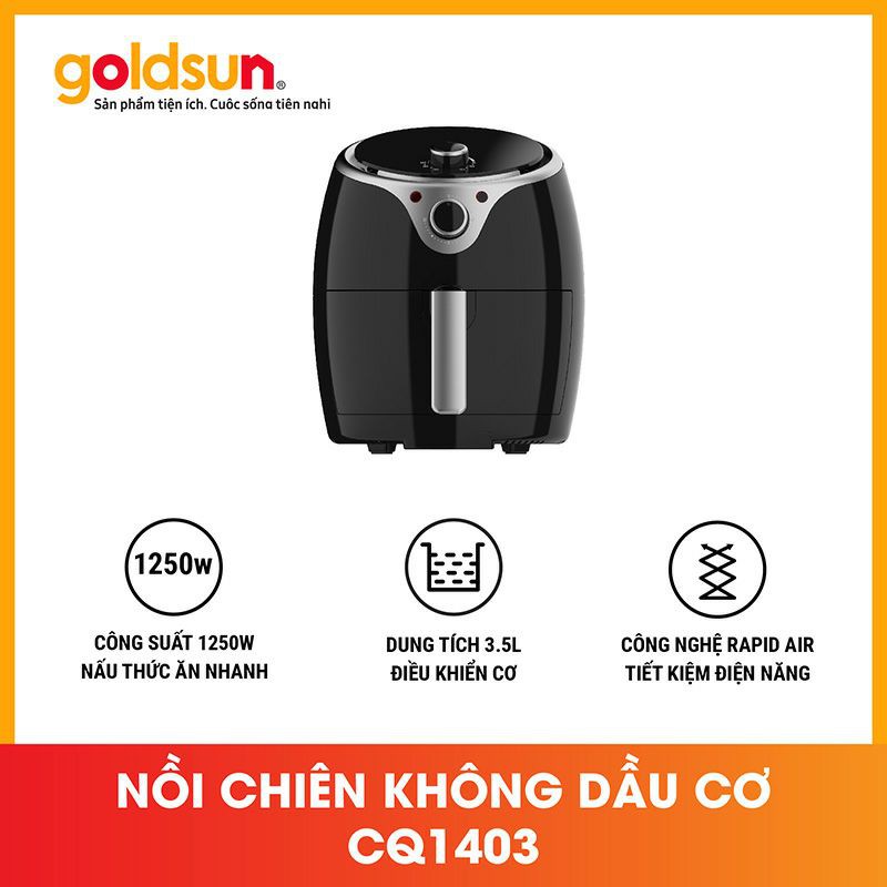 Nồi chiên không dầu Goldsun CQ1403 của thương hiệu Goldsun có thiết kế tinh tế, phù hợp với không gian trong nhà bếp