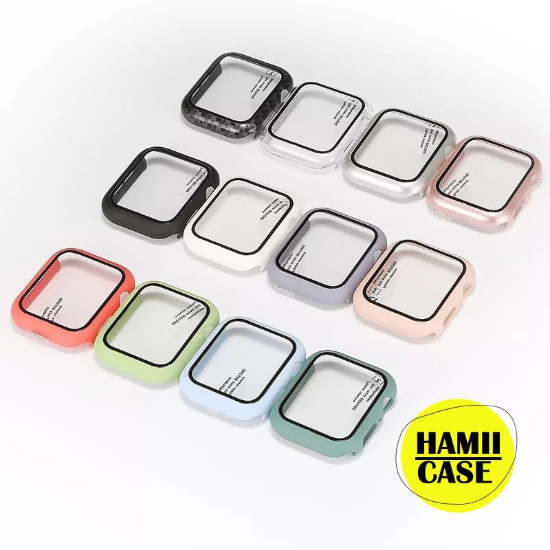 Ốp bảo vệ đồng hồ kèm kính cường lực bảo vệ mặt đồng hồ thông minh 38mm 42mm 40mm 44mm Series 1/2/3/4/5/6