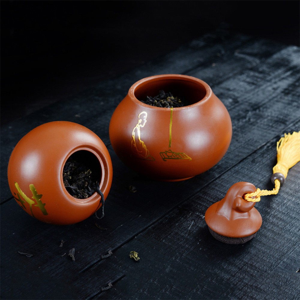 Bình đựng trà hồ lô hũ đựng trà gốm sứ phụ kiện bàn trà trà đạo