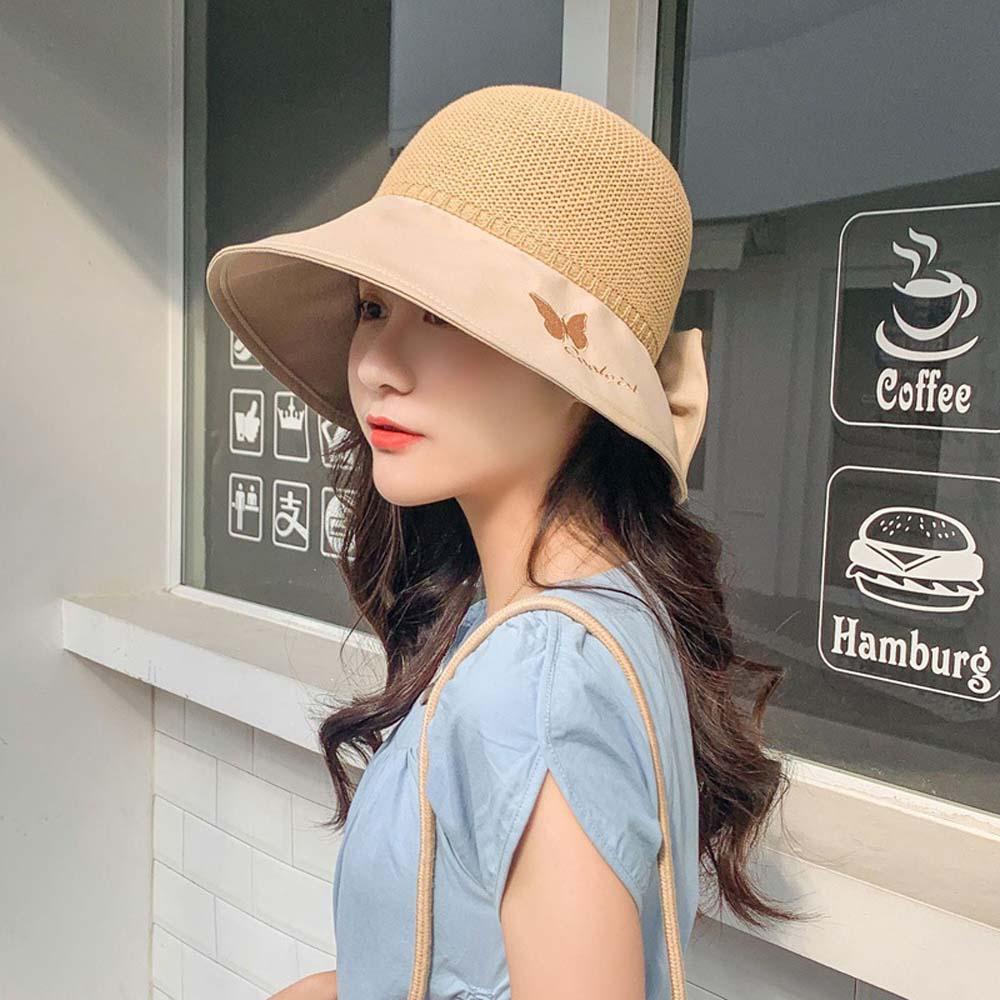Nón Bucket Chất Liệu Cotton Thoáng Khí Chống Tia Cực Tím Đính Nơ Phong Cách Hàn Quốc Cho Nữ