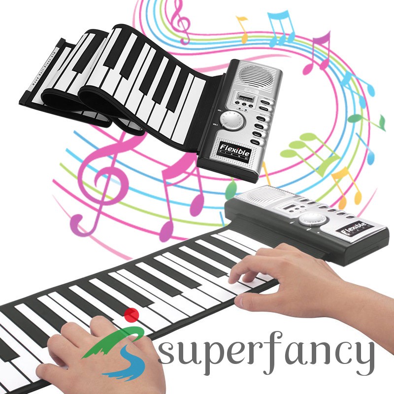 Portable Flexible Digital Keyboard Piano 61 Keys 128 Tones Rhythms Electronic Roll Up Piano Toys