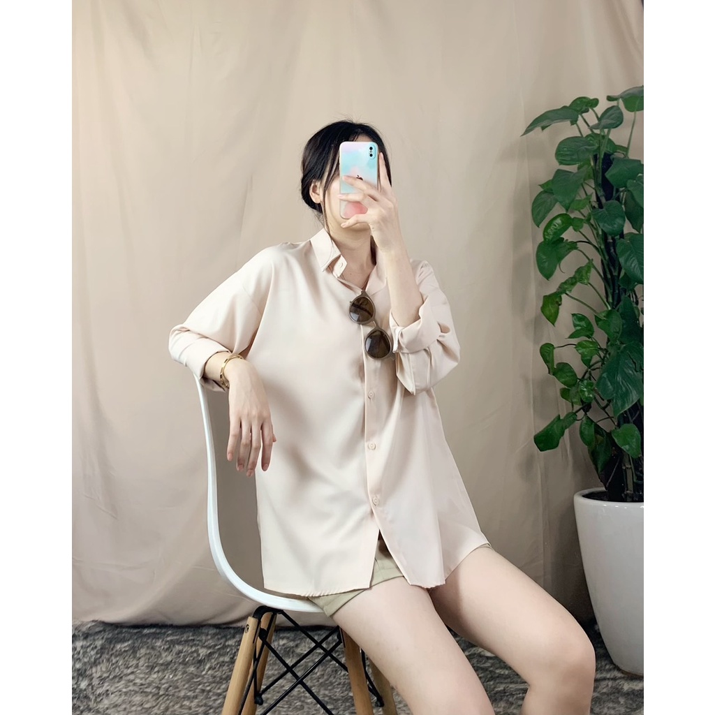 Áo sơ mi dáng rộng dài tay màu trơn dễ phối đồ phong cách Hàn Quốc dành cho nữ AoSomi634_P0K12
