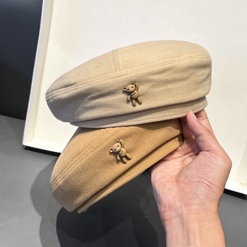 Mũ Nồi Beret Phối Gấu Tedy Thời Trang (có sẵn- y hình)