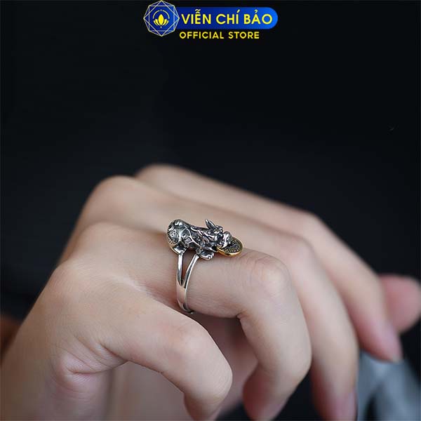 Nhẫn bạc nữ Tỳ Hưu Chiêu Tài ngậm đồng xu bạc Thái 925 thời trang phụ kiện trang sức nữ Viễn Chí Bảo N000517