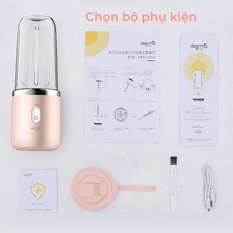 Máy Xay Sinh Tố Cầm Tay Mini Đa Năng Deerma Công Suất 140W Sạc Pin Tích Điện 1500mAh, xay được đá