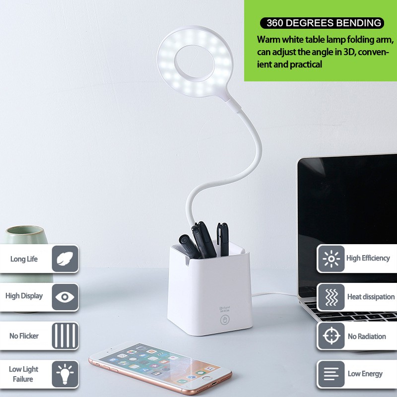 Đèn bàn LED Bảo vệ mắt Học tập Đèn LED để bàn Đèn đọc sách có thể sạc lại Đèn ngủ có giá đỡ bút cho học sinh