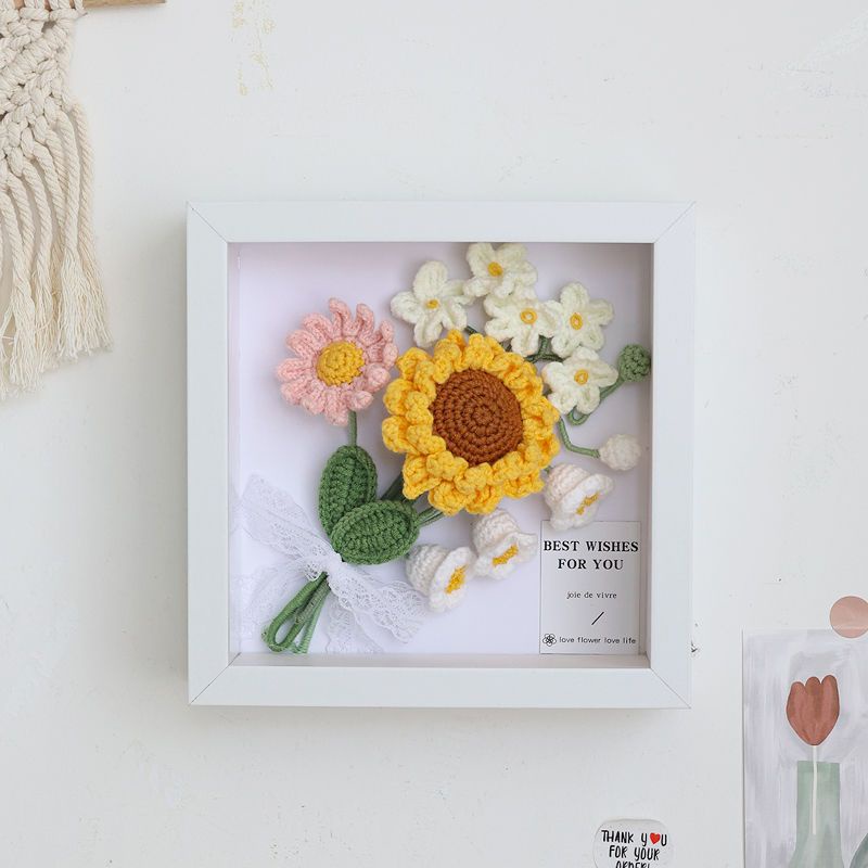 [Hàng Hoàn Thiện] Khung Ảnh Đan Len Thủ Công Hình Hoa Hướng Dương Hoa Hồng Sáng Tạo Cho Bạn Gái