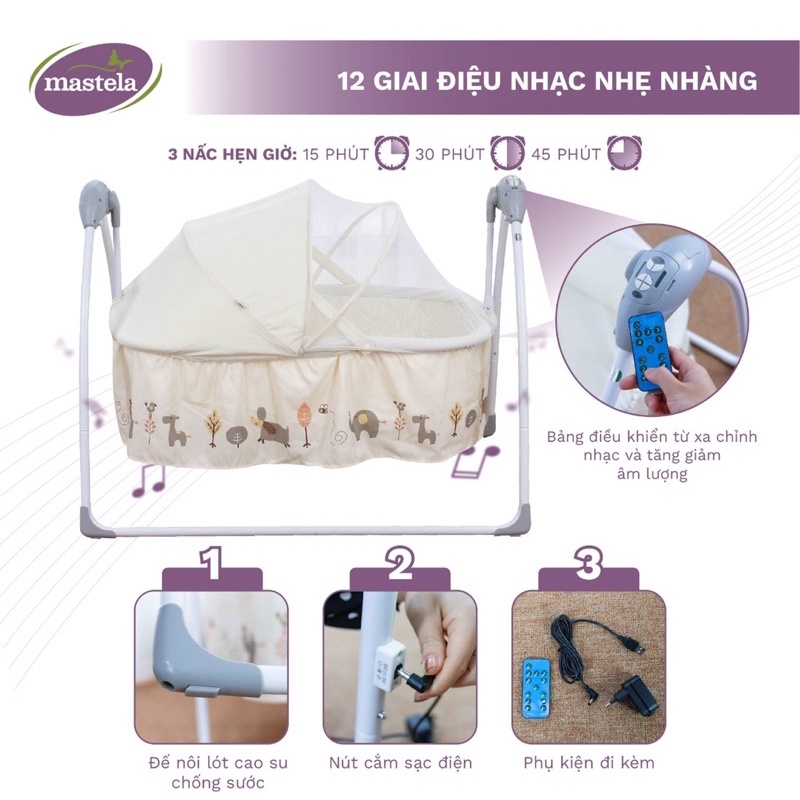 [HOẢ TỐC HCM] Nôi tự động cao cấp điều khiển từ xa Mastela SG239 chính hãng có bảo hành