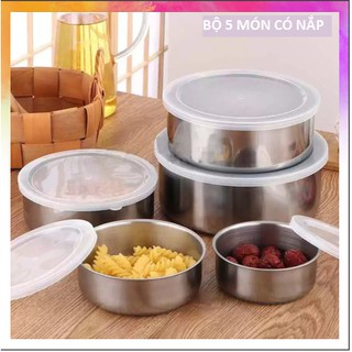 [ Thanh lý lỗ ] Bộ 5 Bát Inox Đựng Thức Ăn , Bộ Thố Lạnh Đa Năng Tiện Dụng