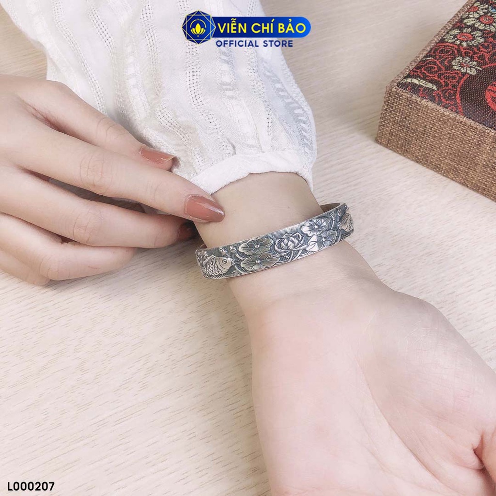 Kiềng tay bạc nữ Cá chép hoa sen Bát Nhã Tâm Kinh bạc Thái 925 thời trang phụ kiện trang sức nữ Viễn Chí Bảo L000207