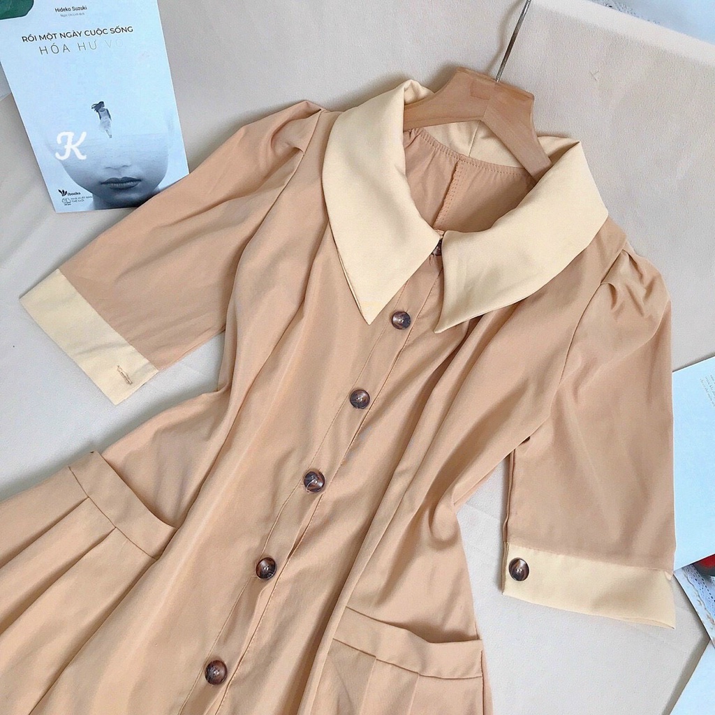 Gunkaymatter Đầm Vest Tay Ngắn Cài Nút Ôm Eo Cực Quyến Rũ Đầm Có Túi Mẫu Thời Trang Sang Chảnh