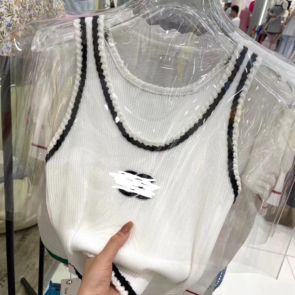 Áo 2 dây nữ len dệt kim thêu chữ C 2372