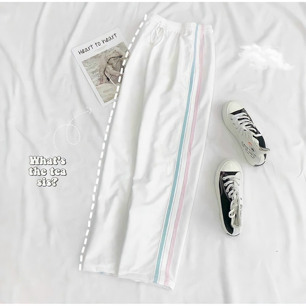 Quần dài ống rộng sọc cầu vồng thể thao nam nữ unisex chất cotton mát mịn | BigBuy360 - bigbuy360.vn