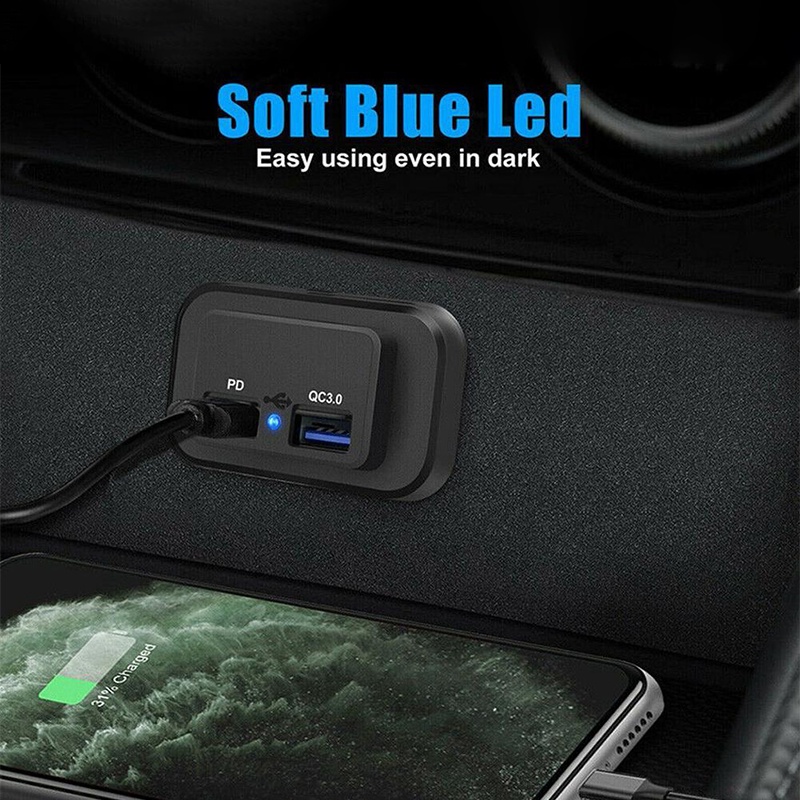 Ổ cắm sạc trên ô tô SEAMETAL PD QC3.0 hai cổng USB 12V-24V cho xe hơi/ xe tải/ RV/ ATV