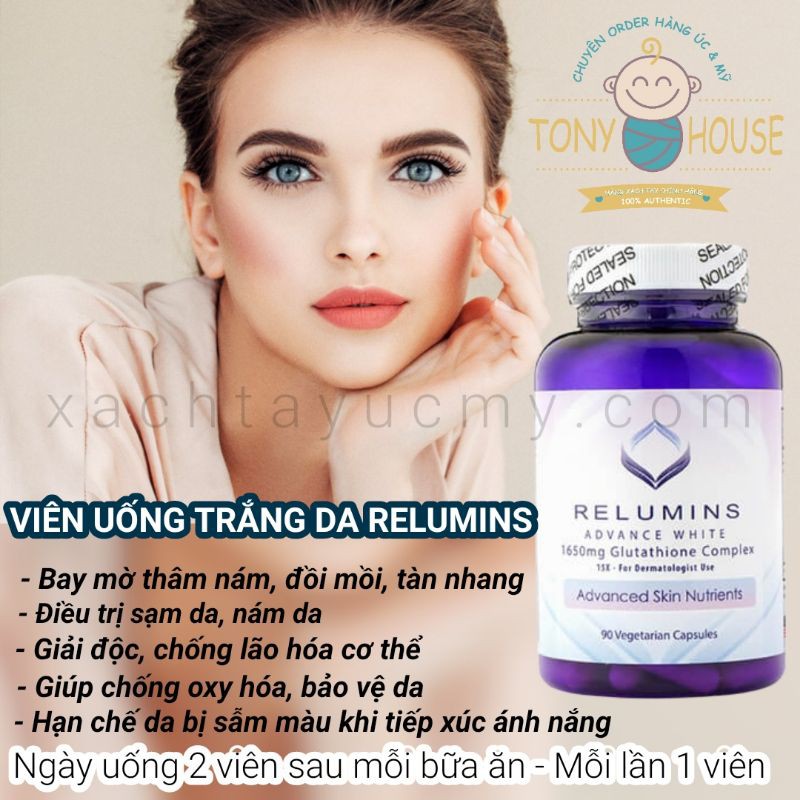 Viên uống trắng da Relumins Advance White 1650mg 90 viên của Mỹ