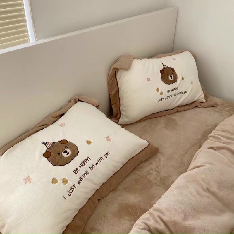 Bộ chăn ga gối Nỉ Nhung Gấu Teddy phiên bản nỉ nhung mịn