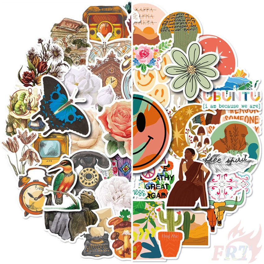Bộ 100 Cái/Bộ ❉ Miếng Dán Trang Trí Kiểu Retro Thiết Kế Dễ Thương ❉ Sticker Dán Tường Chống Thấm Nước Thời Trang