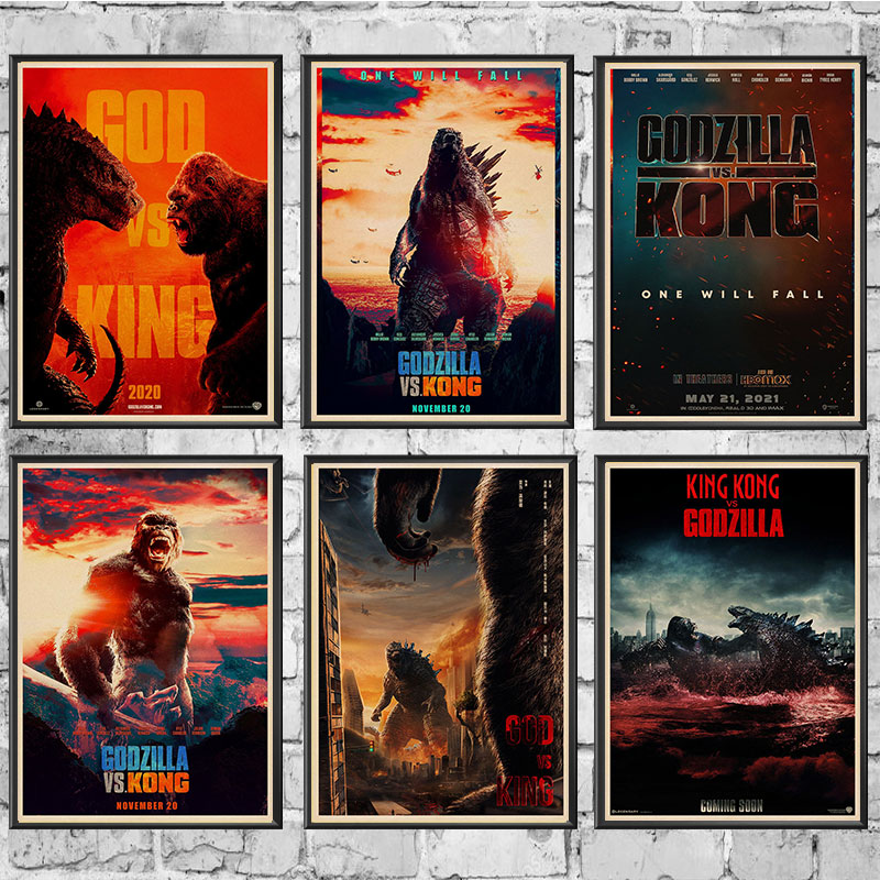 Tranh Giấy Kraft In Hình Godzilla vs Kong Trang Trí Nhà Cửa/Quán Bar/Phòng Khách