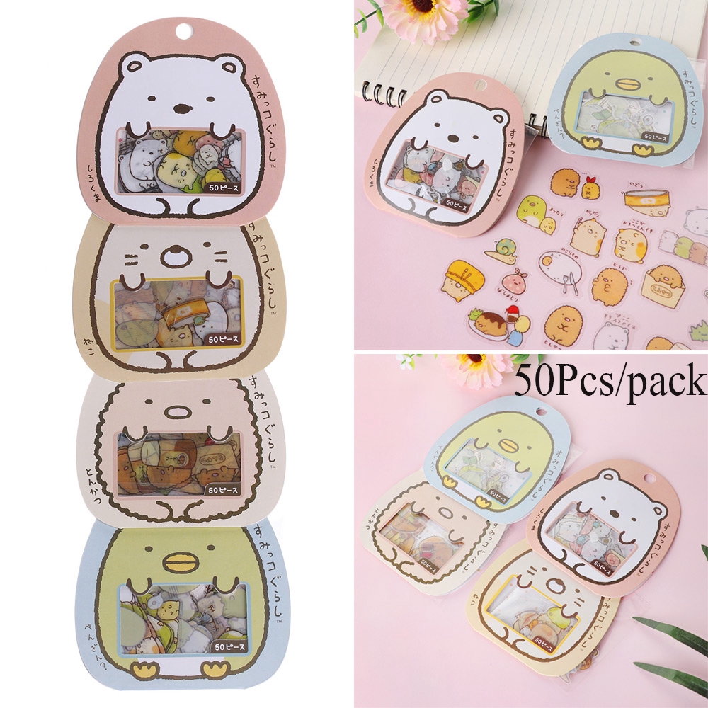 Set 50 sticker hình động vật dễ thương dán trang trí thủ công