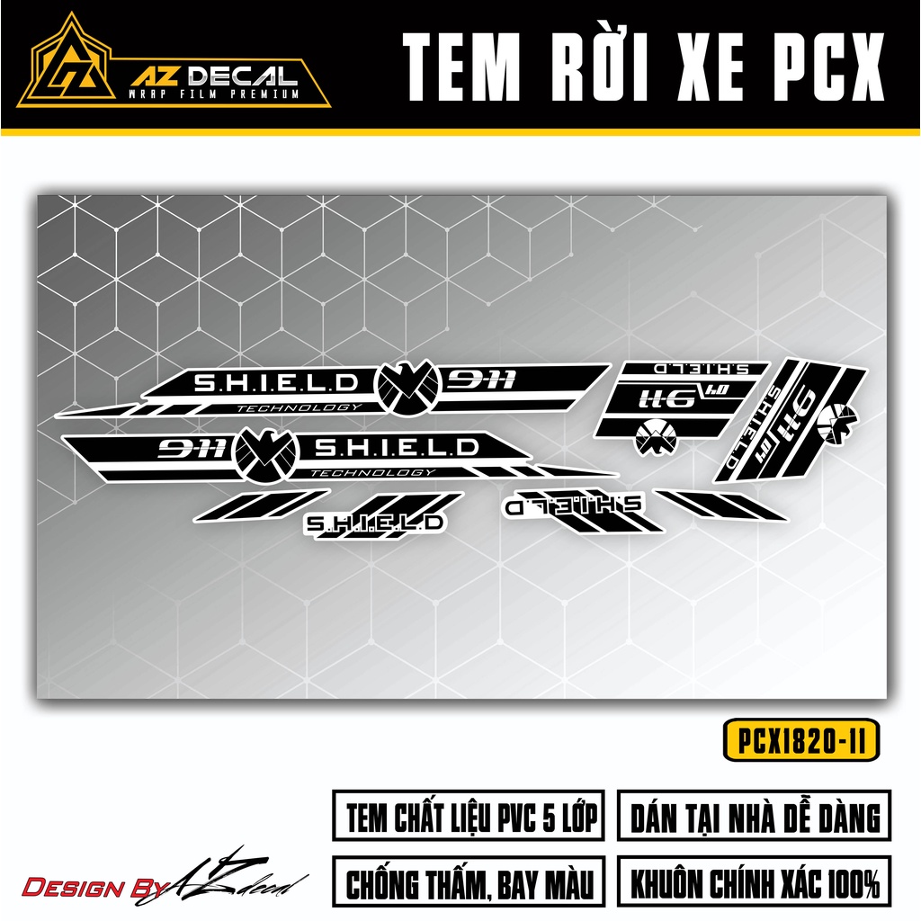 Decal Chế Dán Xe PCX 2014 - 2020 Thiết Kế SHIELD | PCX-11 | Tem Rời Dán PCX 125 150 160 Chống Nước, Bền Màu