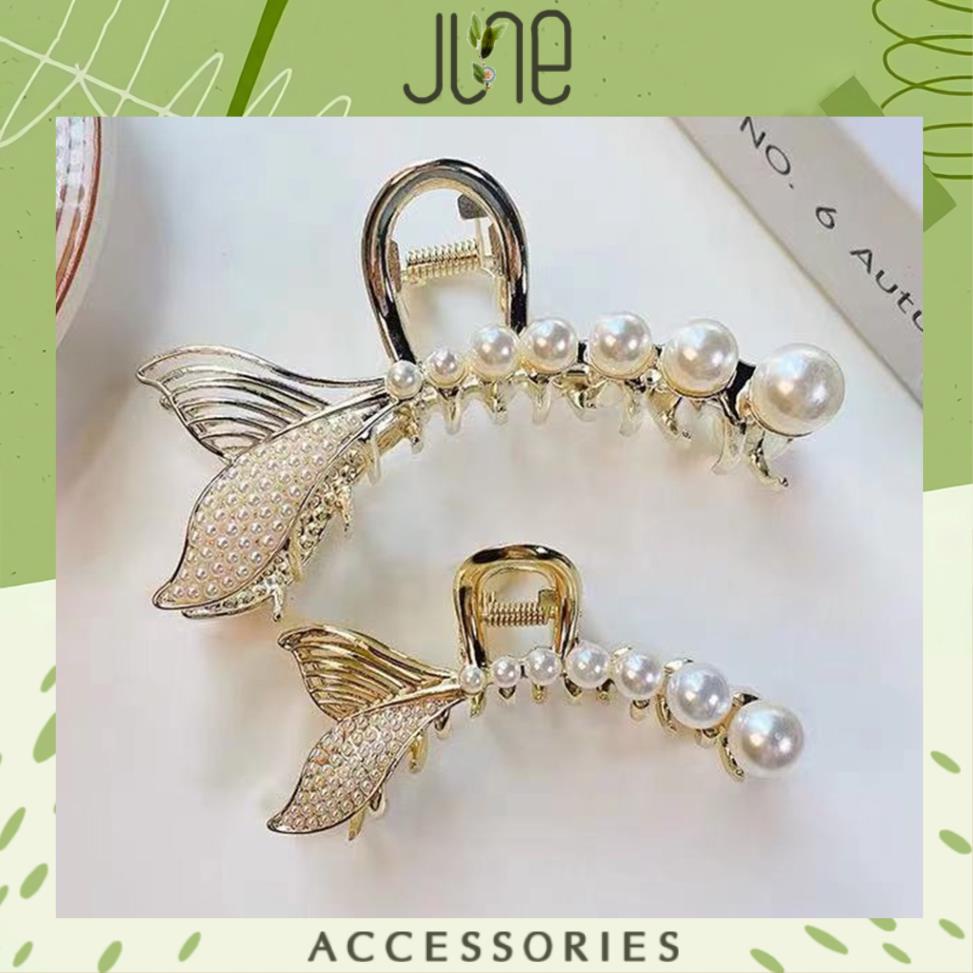 Kẹp tóc càng cua nữ hình đuôi cá đính hạt trai kim loại bền đẹp thời trang Hàn Quốc, June accessories