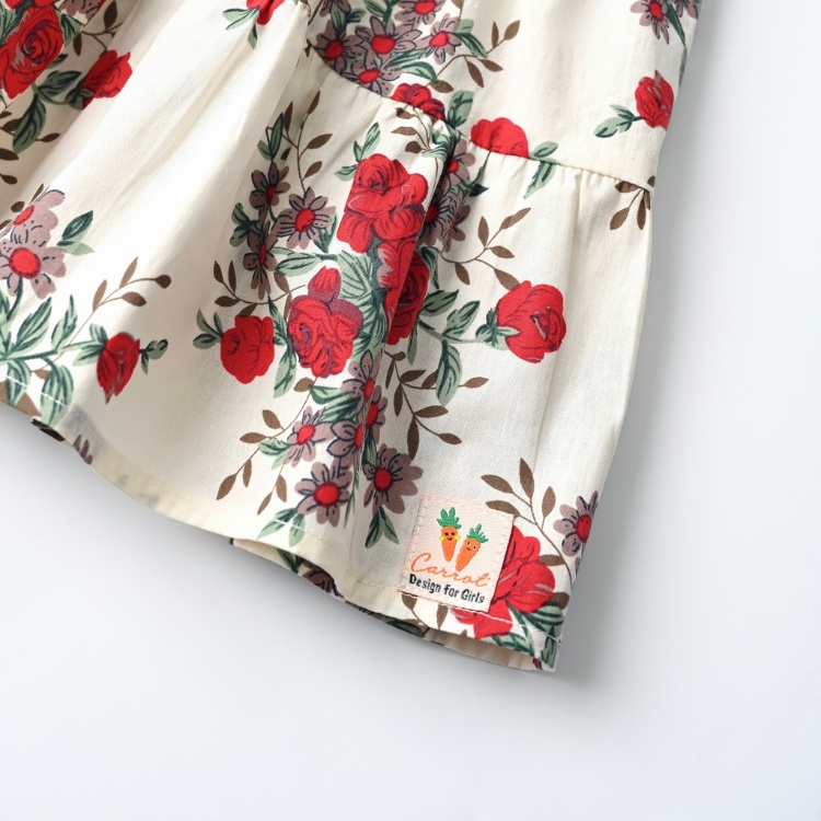 Váy Bé Gái Carrot 2 Dây Cánh Tiên, Họa Tiết Hoa Hồng Leo, Chất Thô Cotton Thoáng Mát Thấm Hút Mồ Hôi