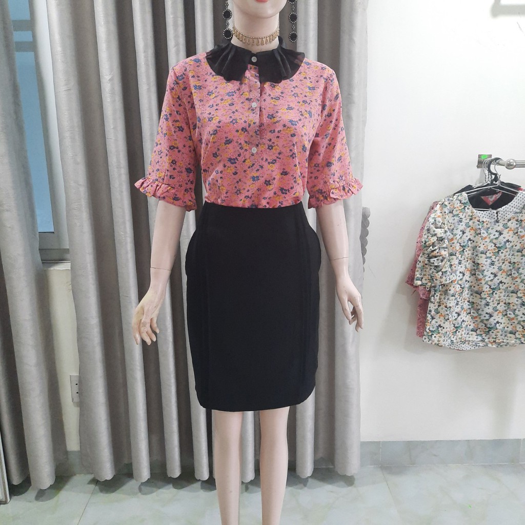 Áo kiểu hoa nhí phối cổ-MS016