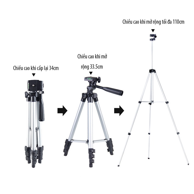 Giá đỡ điện thoại để bàn tripod 3110 3 chân , có tay cầm , tặng kèm đầu kẹp - Orio