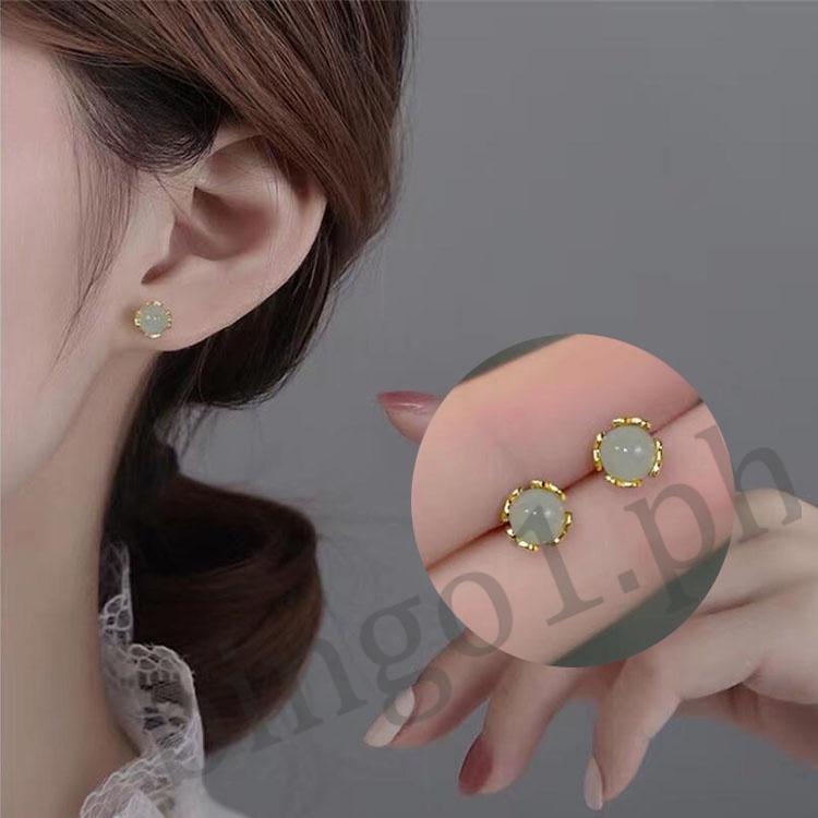 Bingo Bông Tai Bạc 925 Đính Ngọc Bích Sang Trọng