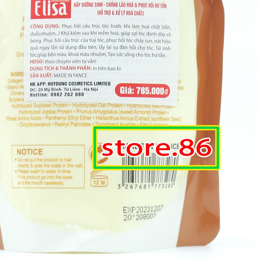 Ủ tóc collagen ELISA kem ủ tóc dầu ủ tóc hấp phục hồi tóc COLAGEN ARGANOIL ELISA túi 500ml hàng chính hãng