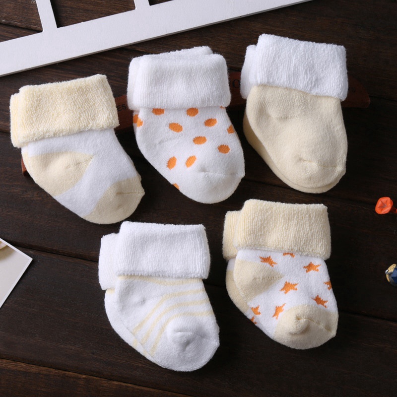 Set 5 đôi tất cotton tới mắt cá chống trượt cho trẻ sơ sinh 0-12 tháng mới biết đi