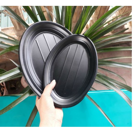 Đĩa Bầu Dục, Dĩa Nhà Hàng Màu Đen Sang Trọng (Nhiều size)