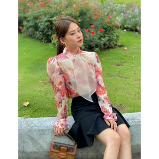 Sơ mi lụa hoa nơ rời -HBSM755hoa