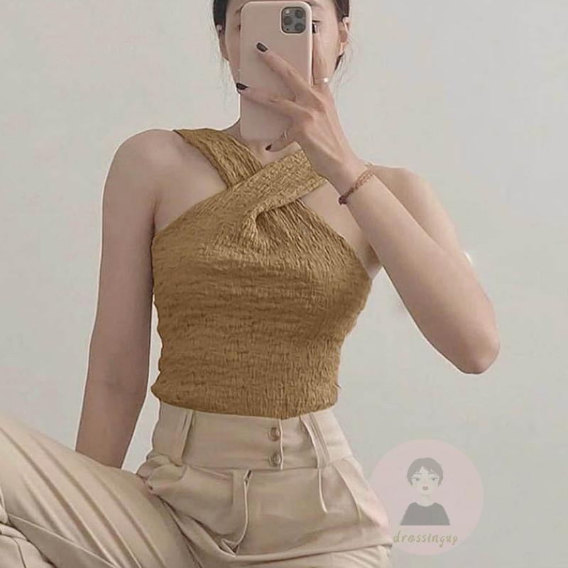 Áo Kiểu Nữ Thun Xốp PINKSTORE29, Phong Cách Đan Chéo Cổ Hiện Đại A5380