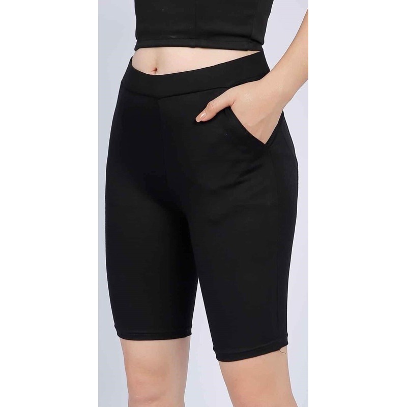 quần legging thun big size màu đen ngang gối size 80-90kg