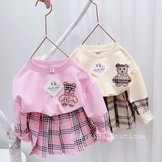  Váy Vé Gái Sét Váy Bé Gái siêu xinh gồm chân váy kẻ xếp ly và áo cotton da cá phối Kẻasys❤️Váy BBR cho bé từ 10-20kg 