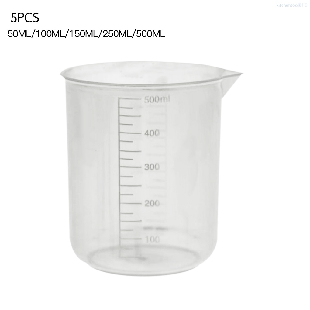 Bộ 5 Cốc Đo Lường Bằng Nhựa Có Thang Đo Dùng Trong Phòng Thí Nghiệm / Nhà Bếp / Phòng Thí Nghiệm / Nhà Tắm / Nhà Bếp Mã01