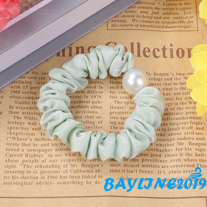 BAY- Dây buộc tóc đính ngọc trai màu trơn cho nữ màu be/ nâu/ xanh lá/ vàng