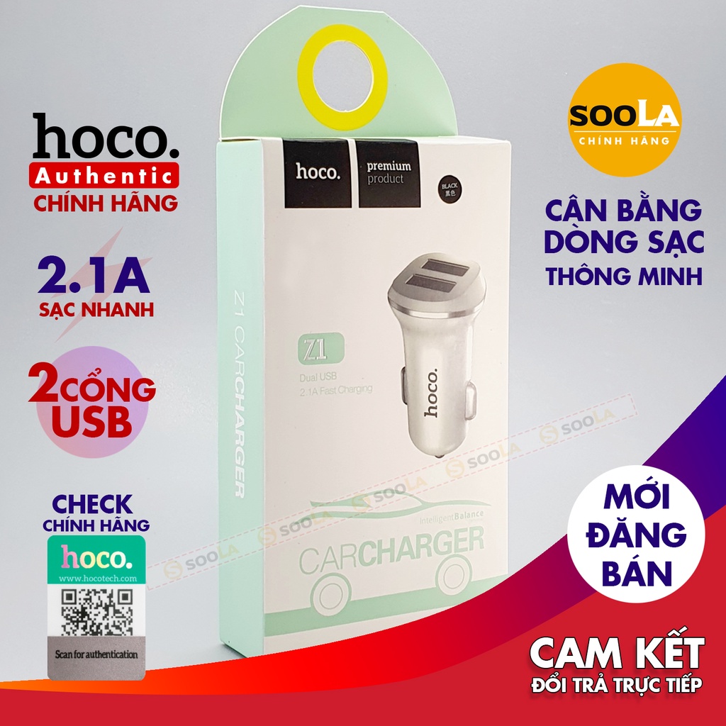 Tẩu sạc / Cốc sạc nhanh ô tô 2.1A Hoco Z1 2 cổng USB chính hãng