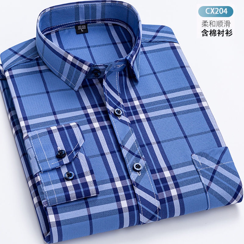 Áo Sơ Mi Nam Dài Tay Cổ Bẻ Sọc Caro 35% Vải cotton