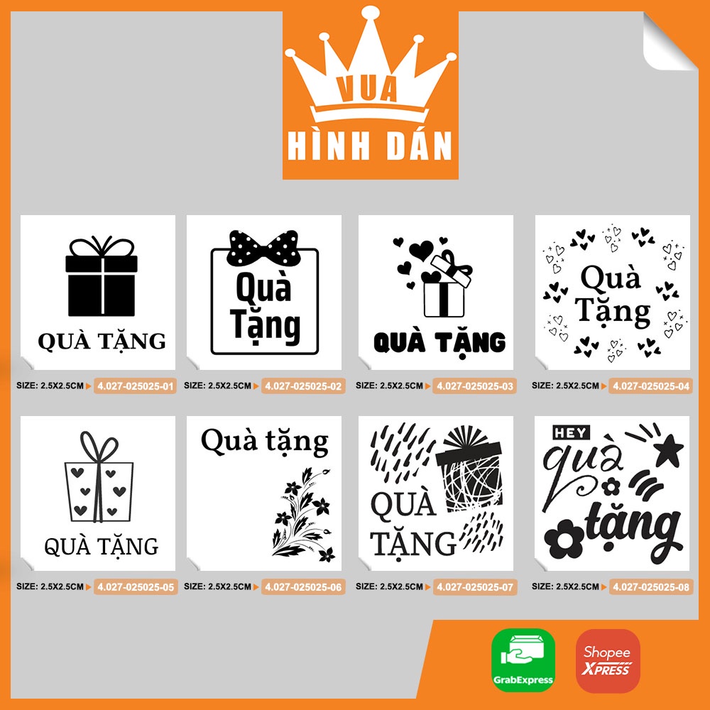 Set 100/200 tem dán mini QUÀ TẶNG (2.5x2.5cm) tem dán đa năng dán lên hộp, gói quà (4.027)