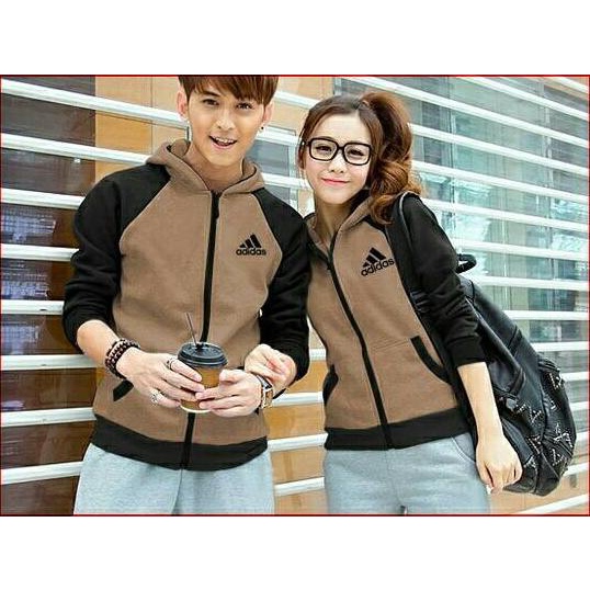 Áo Khoác Hoodie Cặp Đôi Màu Nâu Và Đen Adidas
