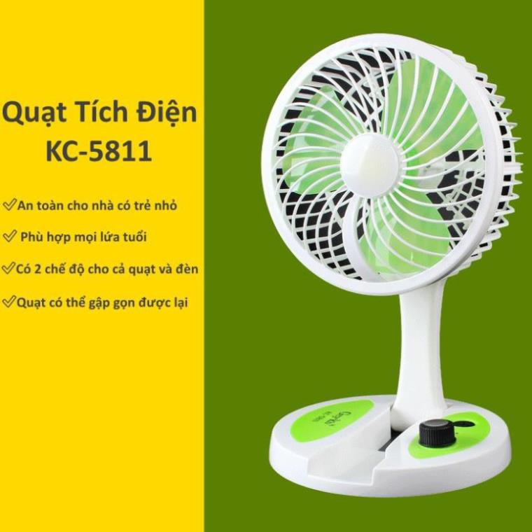 [ HÀNG CHÍNH HÃNG ] Quạt tích điện cỡ to gấp gọn có đèn led KC 5811, quạt tích điện gập gọn