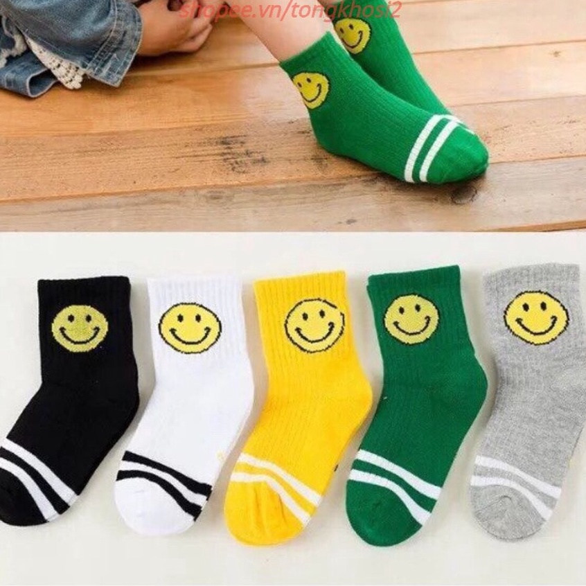 Set 5 đôi tất vớ Cotton họa tiết mặt cười xinh xắn cho bé trai gái 2022