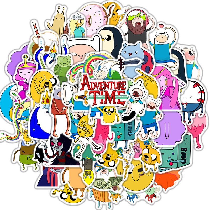 Set 50 miếng sticker dán trang trí chống thấm hình Adventure Time dễ thương